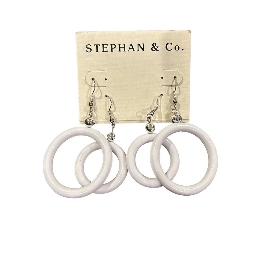 Stephan & Co. White a Retro Style White Double Pair Round Pierced Earrings